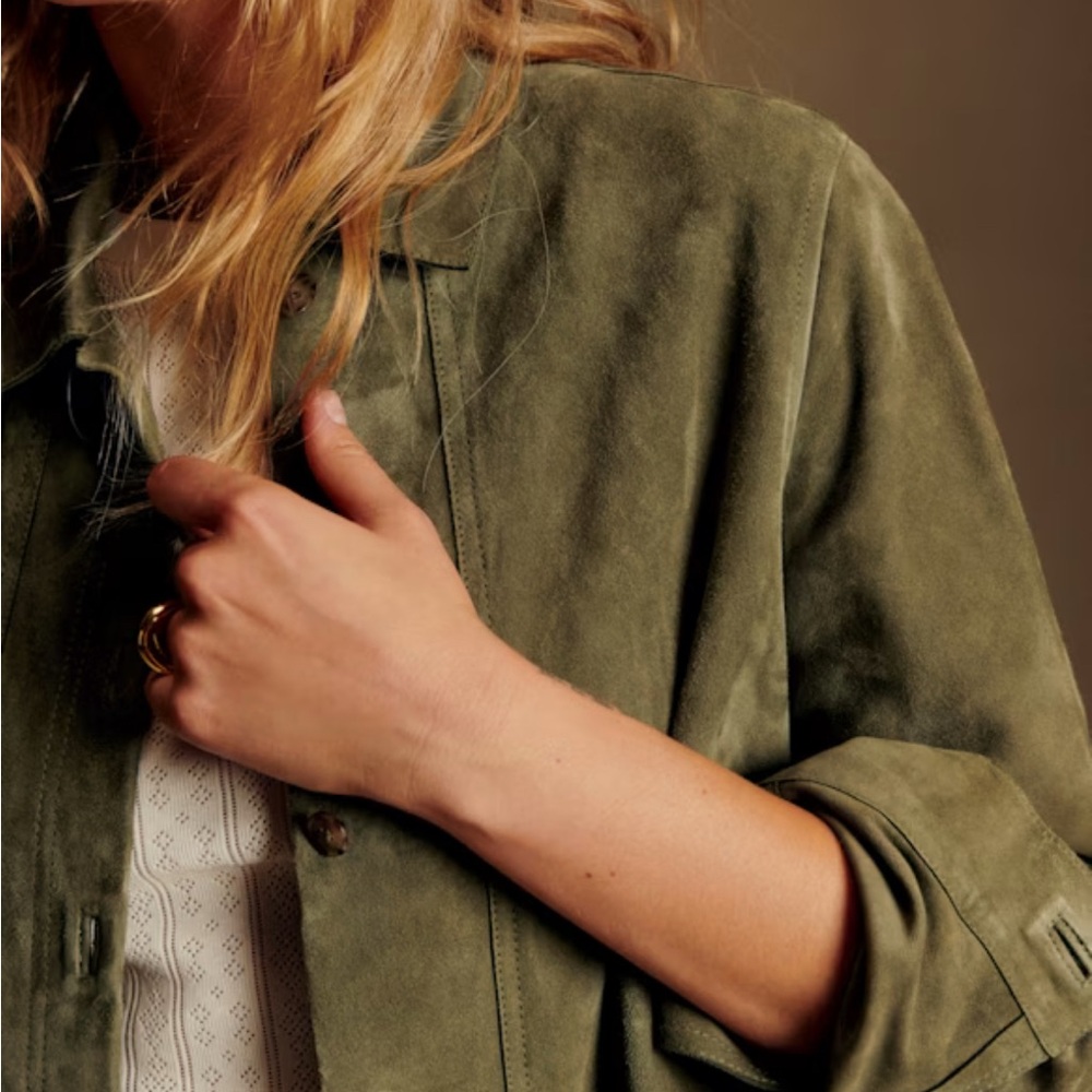 Sezane Olive Green Suede Utility Jacket Small
